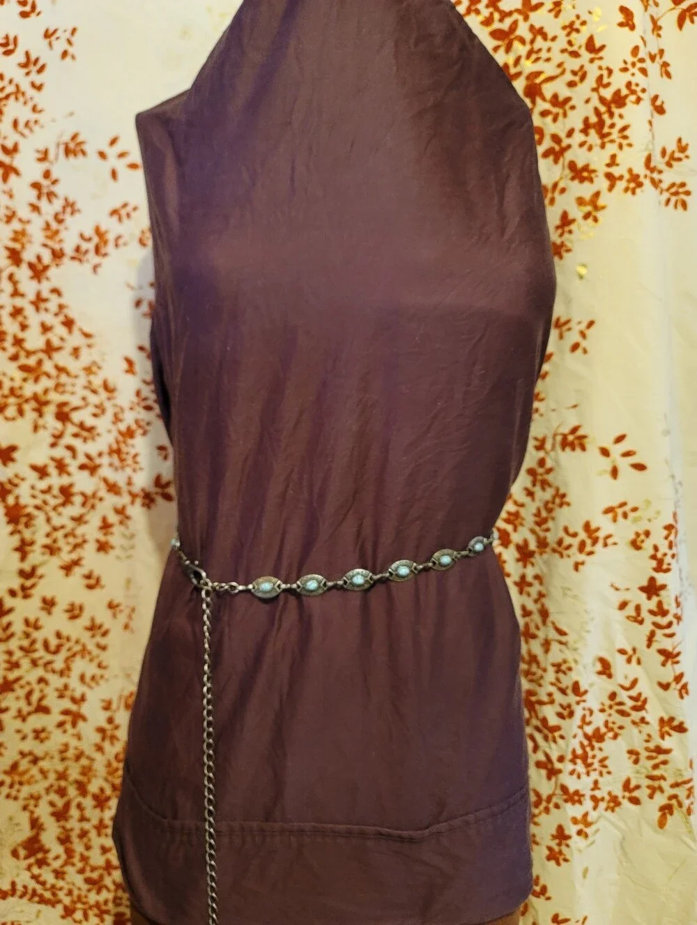 Silver-tone Faux Turquoise Chain Belt